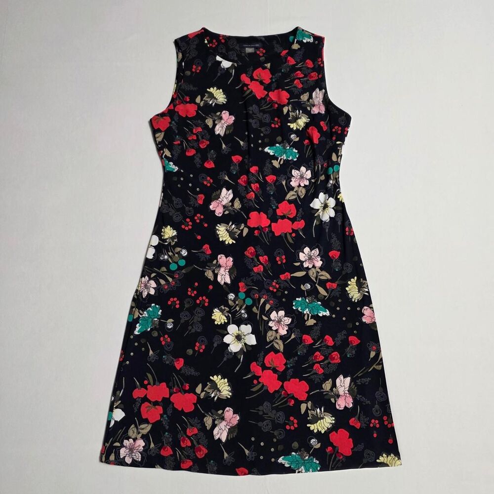 Tommy Hilfiger Sleeveless Floral Shift Dress Navy Blue & Red Size 4